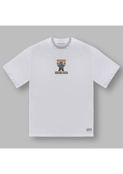 Super Dad 8-Bit Oyun Karakterli Beyaz Oversize Tişört