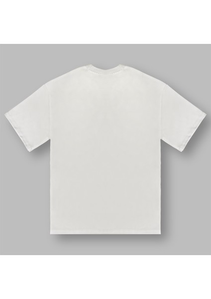 Minimalist Bıyık Baskılı Ekru Oversize Tişört