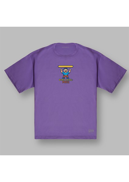 Baba Level: Max 8-Bit Oyun Temalı Mor Oversize Tişört