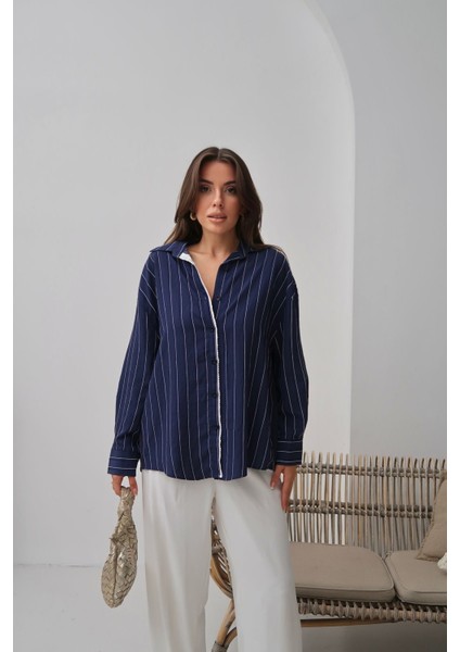 Kadın Monroe Dantel Işlemeli Yazlık Gömlek, Dokuma Modal Kumaş Oversize Gömlek