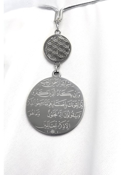 Yaşam Çiçeği Gümüş Renk Çelik Çift Taraflı Ayetel Kürsi/ Nazar Ayeti Araba Dikiz Ayna Süsü fırsatları