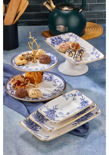 5 Parça Spring Beyaz Gold Pasta Servis Sunum Seti Çeyiz Seti