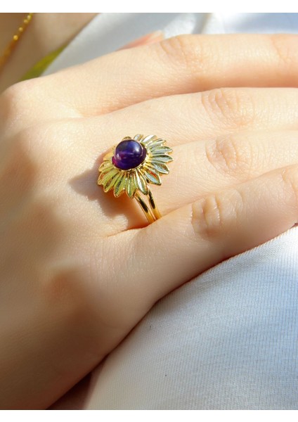 Doğal Taş Ametist Doğal Taşlı Papatya Modelli Kadın Ayarlanabilir Altın Kaplama Yüzük EUY64AMTG fiyatları