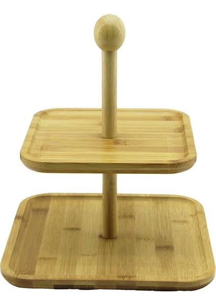 Kare - 2 Katlı Ahşap Bambu Sunumluk 19.5X19.5CM -- 24.5X24.5CM