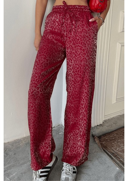 Kadın Leopar Desenli Yüksek Bel Saten Pantolon fiyatları