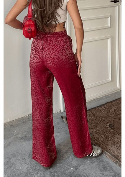 Kadın Leopar Desenli Yüksek Bel Saten Pantolon modelleri