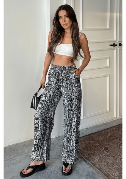 Kadın Leopar Desenli Yüksek Bel Saten Pantolon fiyatları