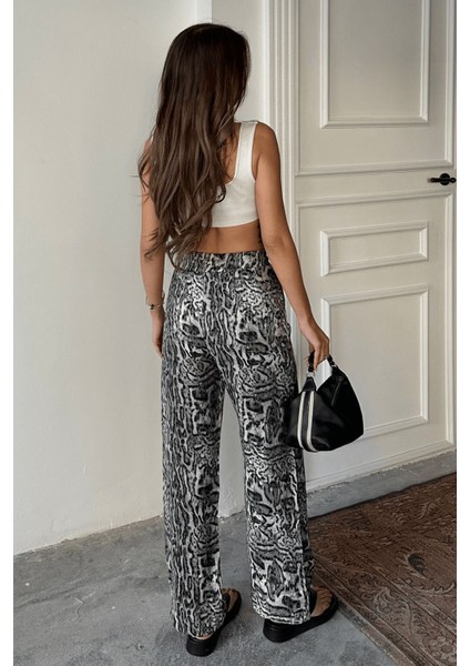Kadın Leopar Desenli Yüksek Bel Saten Pantolon fırsatları