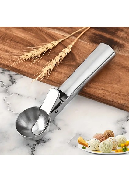 Paslanmaz Çelik Dondurma Kaşığı Tatlı ve Kavun Topları Için Ergonomik Pratik Tasarım 430 Paslanmaz Çelik Gri Kepçe Yaylı Dondurma Kaşığı modelleri
