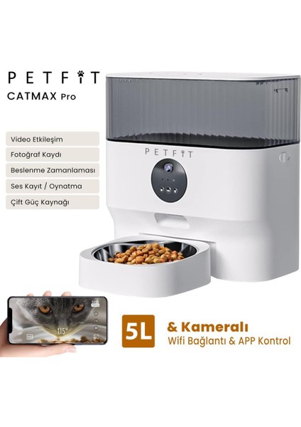 Groove Q-Clean Wi-Fi Akıllı Kedi Tuvaleti Gri + Petfit Catmax Pro 5l Wi-Fi Kameralı Akıllı Otomatik Mama Kabı Besleme Ünitesi Bundle modelleri