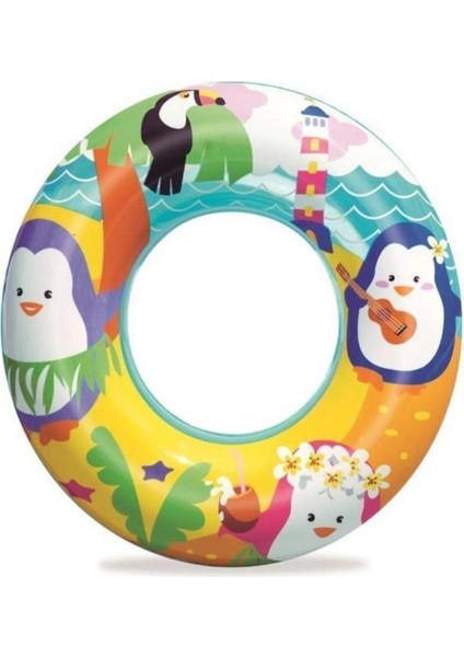 3-6 Yaş 51 cm Çocuk Deniz Simit Yüzme Simidi Havuz Can Simidi Penguen Desenli Tekerlek