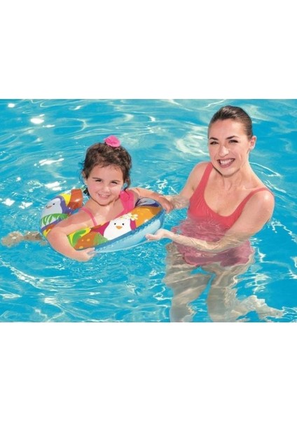 3-6 Yaş 51 cm Çocuk Deniz Simit Yüzme Simidi Havuz Can Simidi Penguen Desenli Tekerlek fırsatları