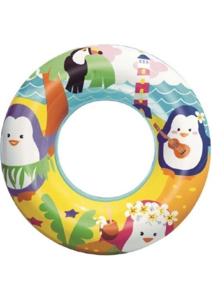 3-6 Yaş 51 cm Çocuk Deniz Simit Yüzme Simidi Havuz Can Simidi Penguen Desenli Tekerlek indirimleri