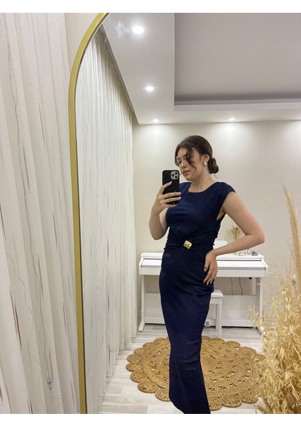 Oresti Denim Gold Detaylı Yırtmaçlı Elbise