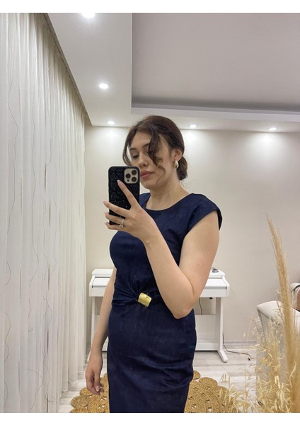 Oresti Denim Gold Detaylı Yırtmaçlı Elbise modelleri