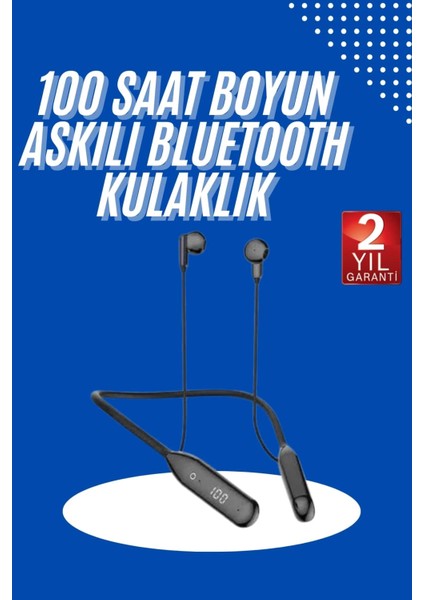 100 Saat Kablolu Boyun Askılı Dijital Göstergeli Bluetooth Kulaklık