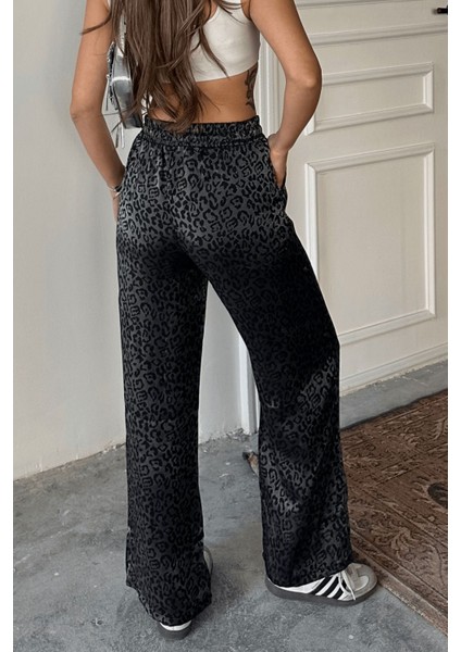 Kadın Leopar Desenli Yüksek Bel Saten Pantolon fiyatları