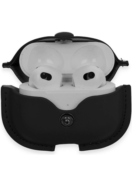Airpods 3 (3.nesil) Çanta Deri Kılıf - Siyah Drstr
