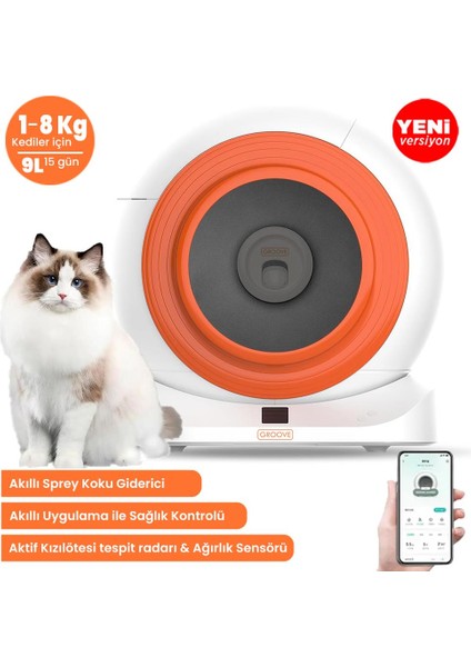 Groove Q-Clean Wi-Fi Akıllı Otomatik Kedi Tuvaleti Turuncu + Petfit Autodine x 5l Wi-Fi Kameralı Akıllı Otomatik Mama Kabı Besleme Ünitesi Bundle fiyatları