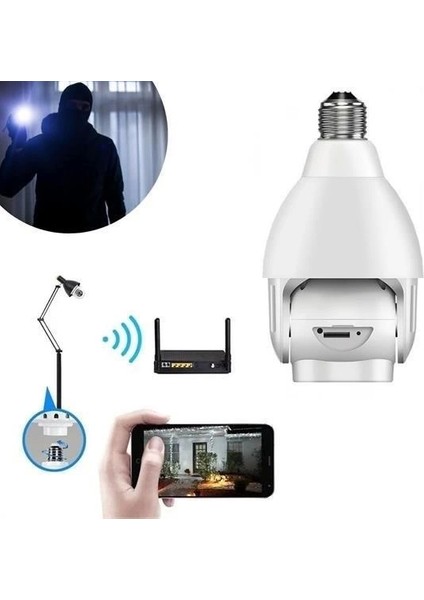 Wifi 360 Panoramik Ampul Kamera Gece Görüş Ses Akıllı Hareket Algılayıcı