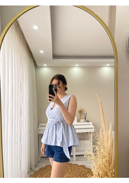 Mavi Bağlamalı Kolsuz Bluz fiyatları