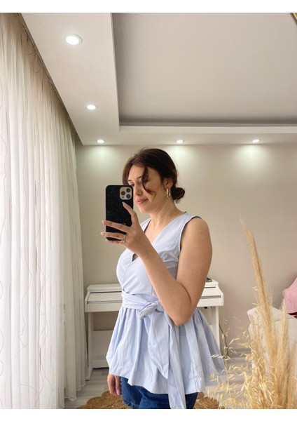 Mavi Bağlamalı Kolsuz Bluz modelleri