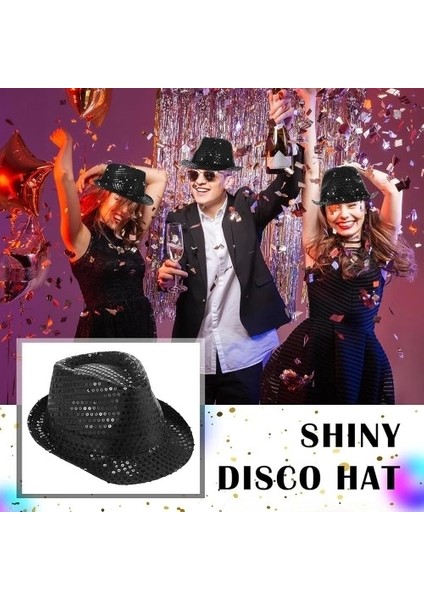 Disko Star Siyah Payetli Fötr Şapka Yetişkin Boy