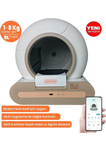 Groove Ti+Wi-Fi Akıllı Otomatik Kedi Tuvaleti Kahverengi + Petfit Autodine x Plus 5l Wi-Fi Kameralı Akıllı Otomatik Mama Kabı Besleme Ünitesi Bundle fiyatları