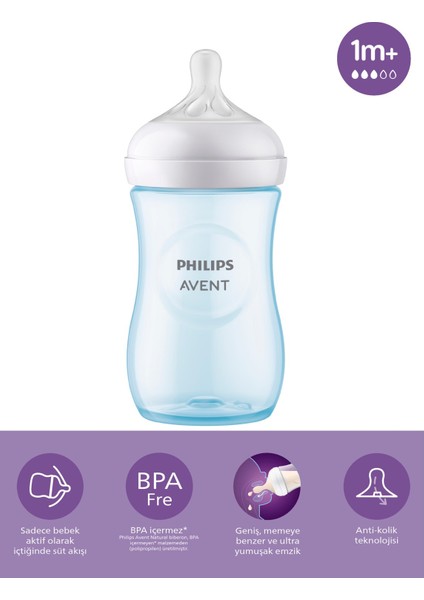 Philips Avent Doğal Tepkili Natural Response Pp Biberon 260 ml 1+ Ay Mavi