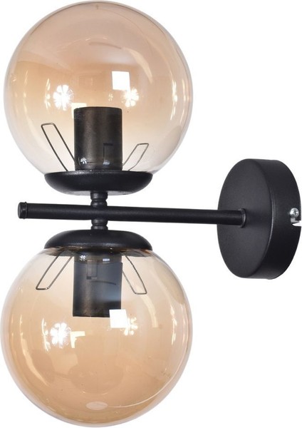 Zagreb Özel Salon - Mutfak - Cafe Tasarım Metal Gövde Camlı 2 Li Duvar Aplik