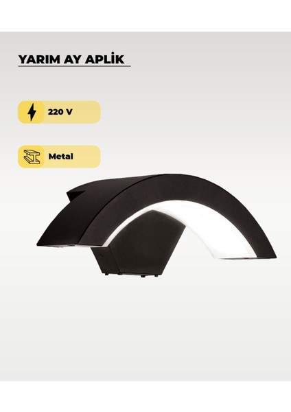 Siyah LED Yarım Ay Aplik 3200K Sarı Işık