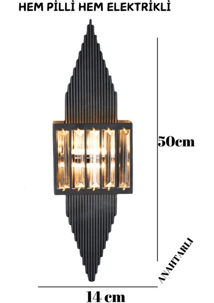 Pramit Siyah Duvar Aplik,pilli Aplik, LED Ampullü Tekli Duvar Apliği, Duvar Lambası 1 Adet