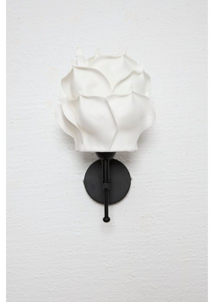 Beyaz Eva Gül Tasarım Kablosuz Pilli Duvar Aydınlatması Aplik - Alt Siyah modelleri