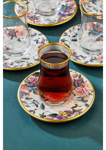 12 Parça Flore Gold 6 Kişilik Çay Bardağı Takımı 6 Lı Çay Seti