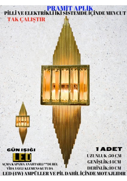 Pramit Gold Duvar Aplik Pilli ve Elektrikli Ledli Duvar Aplik, Tak Çalıştır, 1 Adet fırsatları