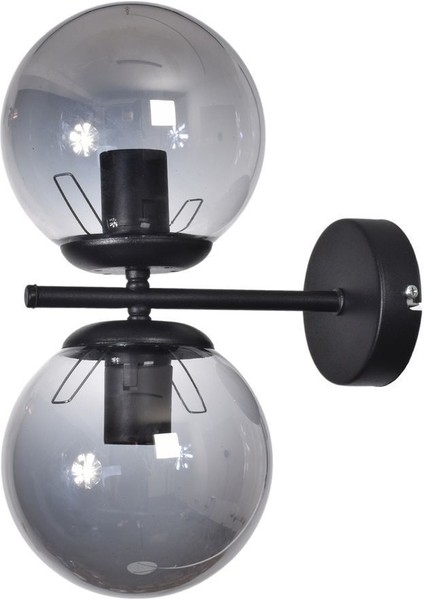 Zagreb Özel Salon - Mutfak - Cafe Tasarım Metal Gövde Camlı 2 Li Duvar Aplik