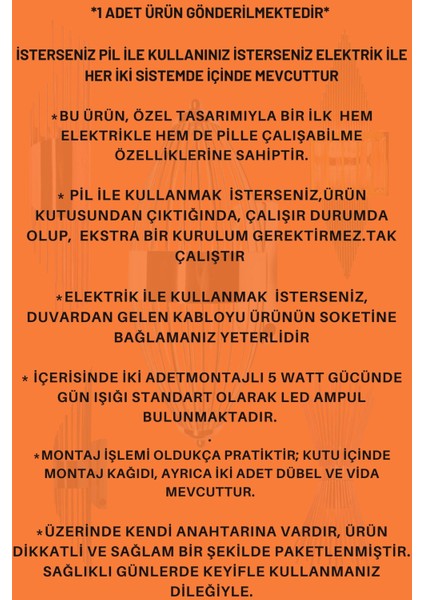 Kirpi Gold Duvar Aplik,pilli Aplik, LED Ampüllü Tekli Duvar Aplik Duvar Lambası
