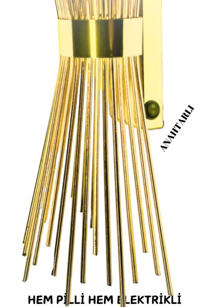 Kirpi Gold Duvar Aplik,pilli Aplik, LED Ampüllü Tekli Duvar Aplik Duvar Lambası