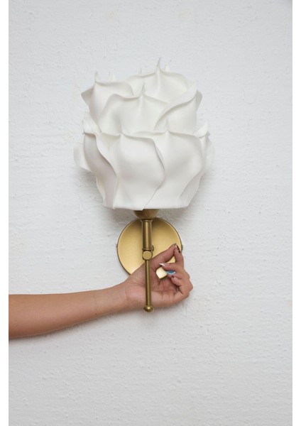 Dekor Eva Gül Üst Beyaz-Metal Eskitme Gold Ledli Duvar Aydınlatması Aplik fırsatları