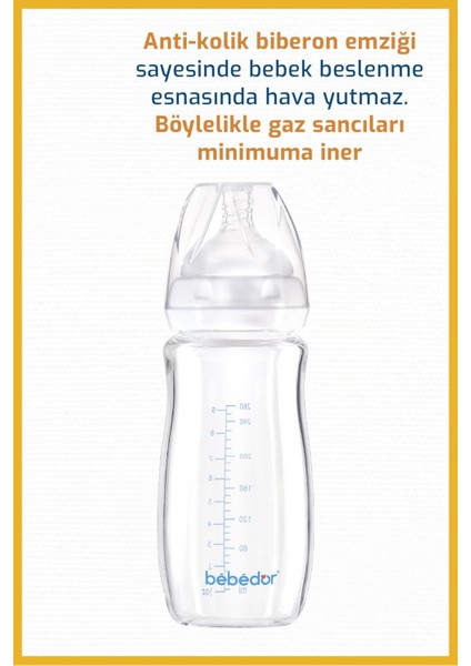 Bebedor Geniş Ağızlı Isıya Dayanıklı Cam Biberon 260ML 51301