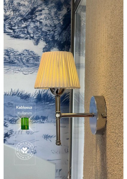 Beyaz Deri Alt Gümüş Metal Duvar Aydınlatması Ledli Aplik