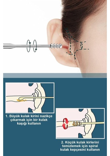 Paslanmaz Çelik Kulak Temizleyici 6'lı Set, Sağlıklı ve Güvenli Kullanım için Ideal