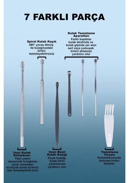 Paslanmaz Çelik Kulak Temizleyici 6'lı Set, Sağlıklı ve Güvenli Kullanım için Ideal