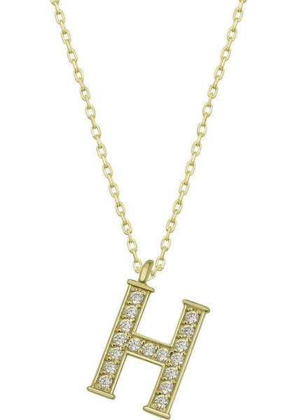 925 Ayar Gümüş Gold H Harfi Kadın Gümüş Kolye (T6614) (336336)