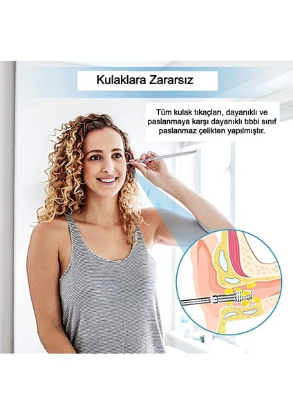 Paslanmaz Çelik Kulak Temizleme Çubuğu Seti 6 Parça Sağlıklı ve Pratik Kullanım