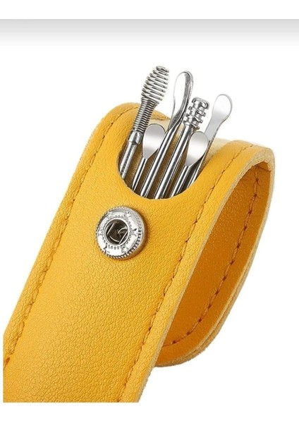 Deri Kılıflı 6'lı Kulak Temizleme Aparatı Seti, hijyen ve konfor sunar