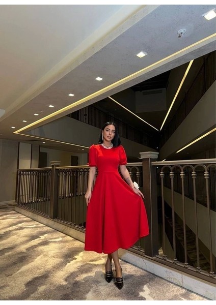 Kadın Bisiklet Yaka Kısa Kol Lastik Detay Uzun Elbise fiyatları