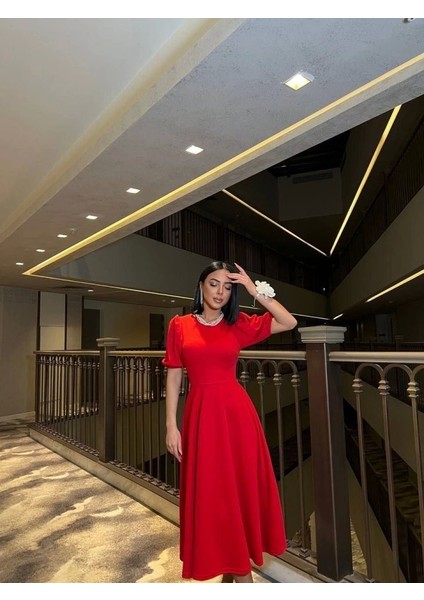 Kadın Bisiklet Yaka Kısa Kol Lastik Detay Uzun Elbise modelleri