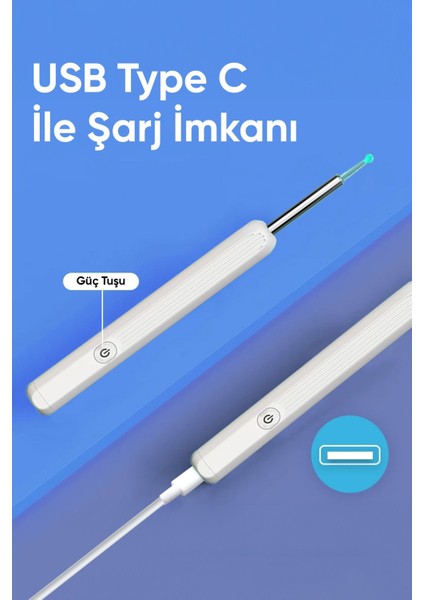 Kameralı, Led ışıklı, kablosuz, Wi-fi uyumlu kulak temizleme cihazı, 1080p görüntüleme modelleri