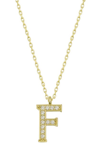 Hsyn 925 Ayar Gold F Harfi Kadın Kolye (T6612) (8585) Akdenizpos Yeni